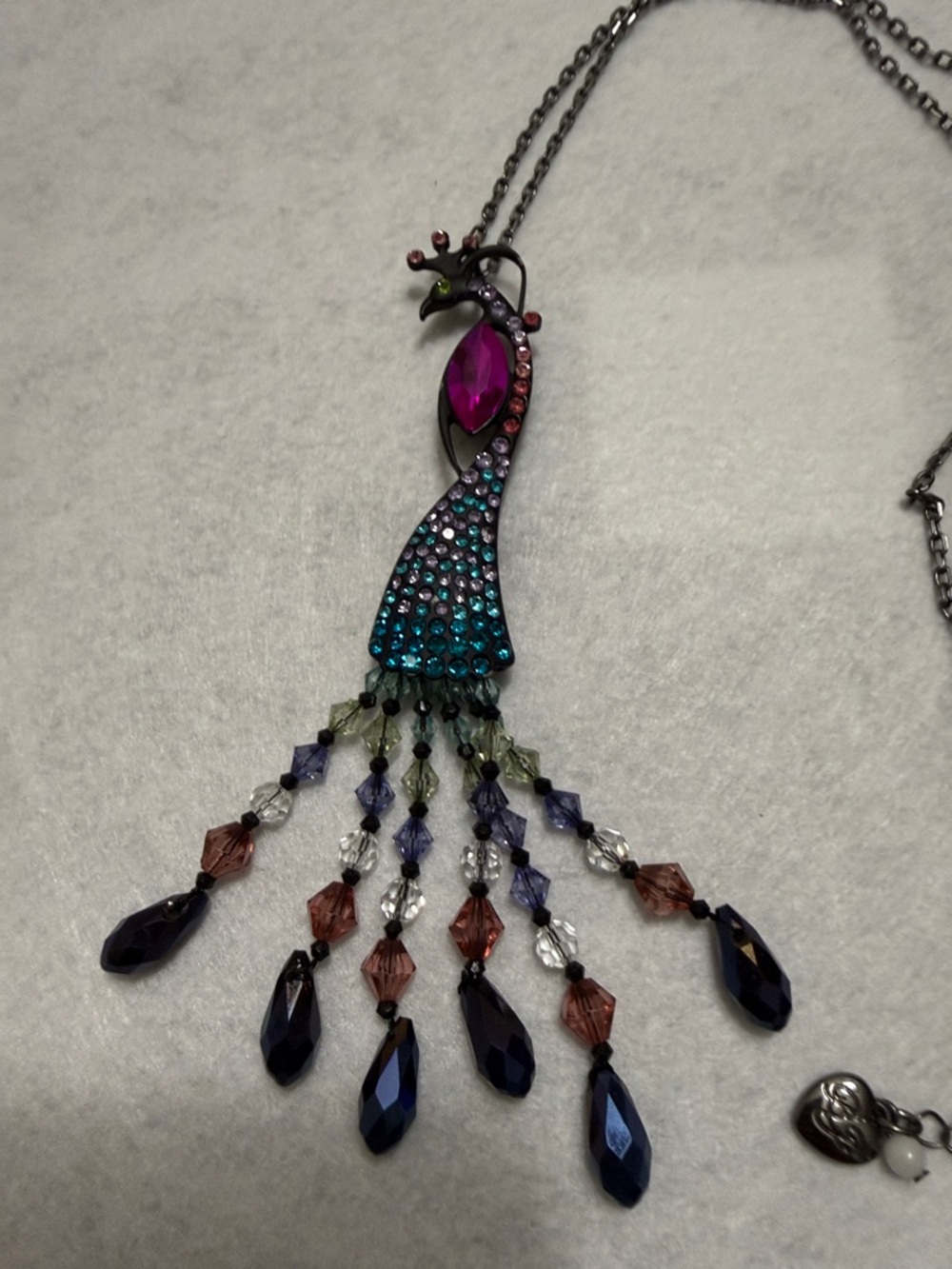 Betsey Johnson Teal and Fuchsia Peacock Drop Necklace